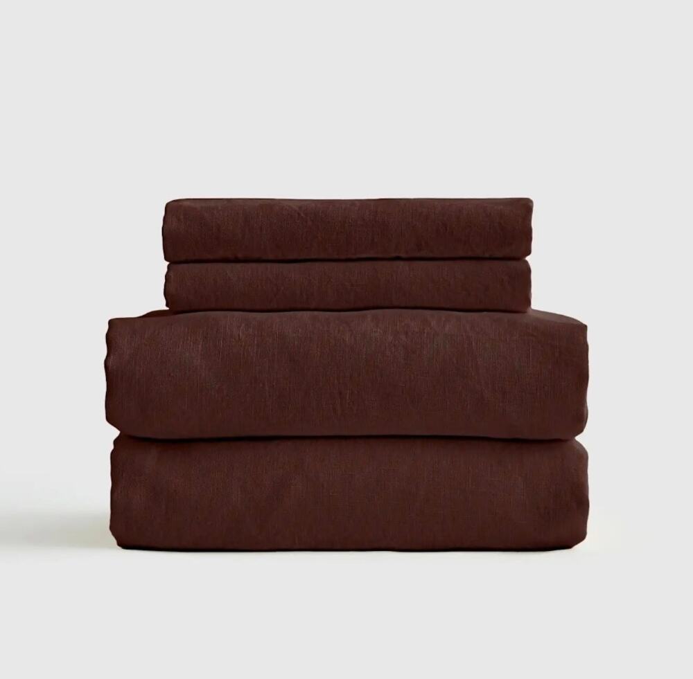 Quince 100% Organic Brushed Cotton Full 4pc Sheet Set Espresso Brown